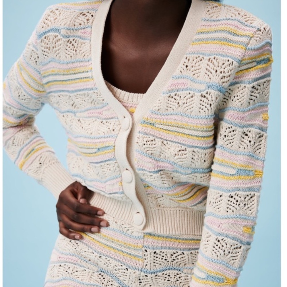 Zara Pastel Striped Crochet Button down sweater
